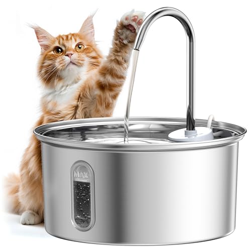Cat Water Fountain Stainless Steel: 108oz/3.2L Cat Fountain for Drinking, Pet Fountain Water Bowl Dog Drinking Dispenser Cat Feeding & Watering Supplies, Super Quiet Kitty Spout for Cats Dogs