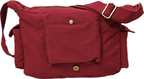 Image of Rough Canvas Cotton Messenger Sling Bag, (32x23x10cm, 7.5L) Medium Size. Patching with Elephant Design