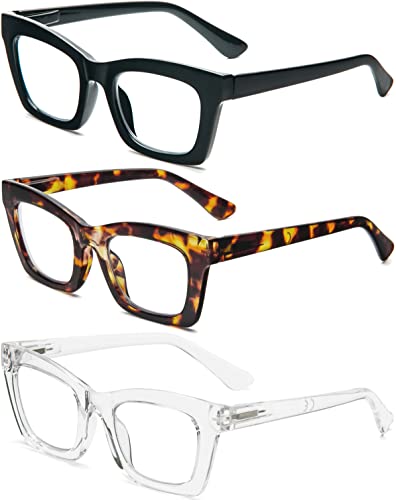 Reavee 3 Pack Oprah Style Reading Glasses Blue Light Blocking Computer Square Readers For Women With Spring Hinge Anti Glare/Eyestrain 1.5 #TOP1