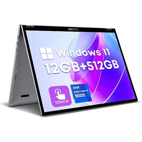 CHUWI MiniBook X 2-in-1 Touchscreen Laptop 10.51", 512GB SSD 12GB RAM, Intel N100 (up to 3.4GHz), Windows 11 Convertible Laptop, 1TB SSD Expand,1920x1200, Backlit Keyboard, WiFi 6, BT5.2, Webcam Cover