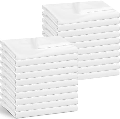 20 Pack White Flat Sheets Bulk Soft Microfiber Top Flat Bedding Sheets Bulk Easy Care for Home, Salons, Hotels, Hospital, Massage, Spas, Guest Rooms, Dorm (White, Twin Size)