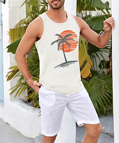 Image of Runcati Mens Workout Tank Tops Gym Sleeveless Shirts Palm Tree Vintage Style T-Shirt