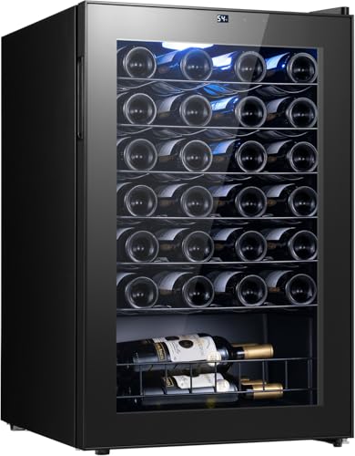 Image of Yeego Wine Fridge - 46 Bottles Wine Cooler, 38-65℉ Digital Control with Double Glass Door & LED Light, Freestanding Wine Fridge Under Counter for Home Bar and Kitchen