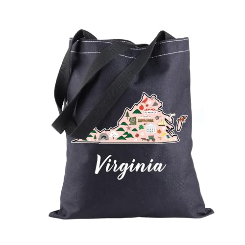 BLUPARK Bolsa de compras Virginia Locale Born in Virginia Gift Virginia Travel Shopping Bag Virginia Map Gift, Virginia-bk, One Size, Retrô
