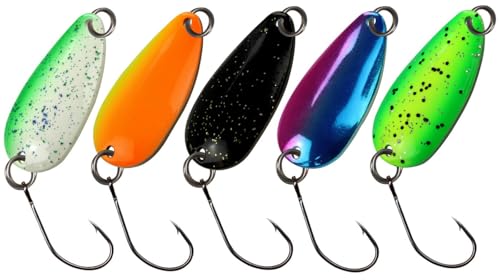 5 FTM Spoon Bee 3,1cm 3,7g - Blinker Set zum Forellenangeln, Spoonblinker zum Spinnangeln, Forellenblinker für Forellen, Löffelblinker