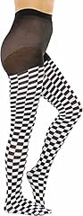 Black Harlequin Checkered Diamond Pattern Opaque Tights - White and Black