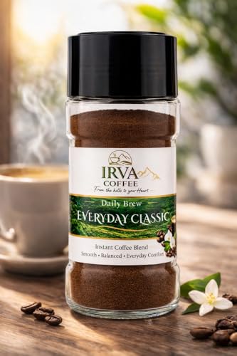 Image of IRVA Everyday Classic Smooth Roast Instant Coffee | Agglomerated Premium Granules | Smooth, Well-Balanced Taste with Rich Aroma | Crafted for Everyday Enjoyment | Perfect for Black & Milk Coffee | 100 g | Makes 40 -50 Cups