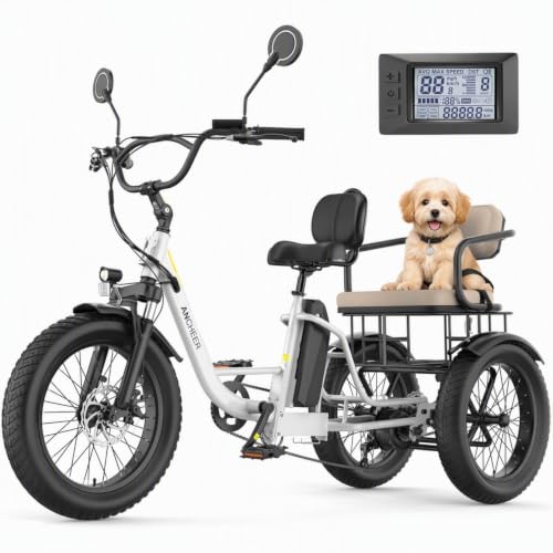 Image of ANCHEER Electric Tricycle for Adults, 20 inch Fat Tire Electric Trike, 15.5MPH Ebike for Seniors, 3 Wheel Electric Bike, 864Wh Removable Battery, LCD, Rear Differential, Rear Seat Basket