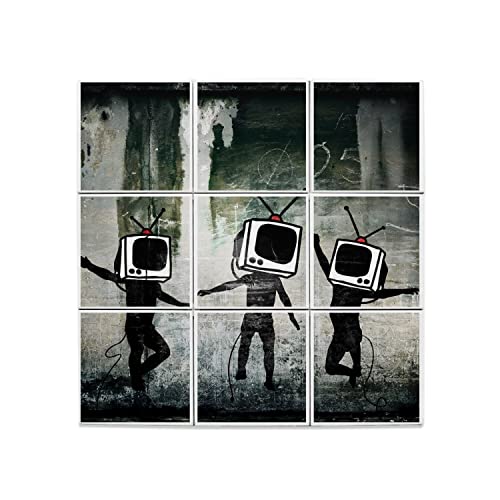 Carreaux Céramique Banksy TV Heads 15,2x15,2 cm | Lot de 9 Street Art