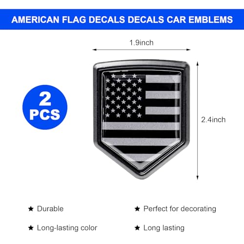 Image of 2 PCS US American Flag Decal Sticker Car Emblem, 3D Metal USA Flag Chrome Shield Car Emblem Badge, Embossed Patriotic American Flag Decoration for Car Truck SUV Motorcycle (Black)