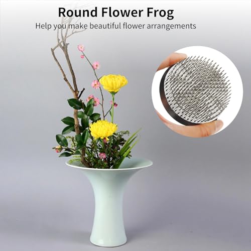 JUSTDOLIFE Flower Frogs Stainless Floral Frogs Kenzan Flower Vase Round Metal Flower Arranger Tool Pin Holder Ikebana Flower Pin Frogs for Vase Flower Arrangements Home DIY Craft