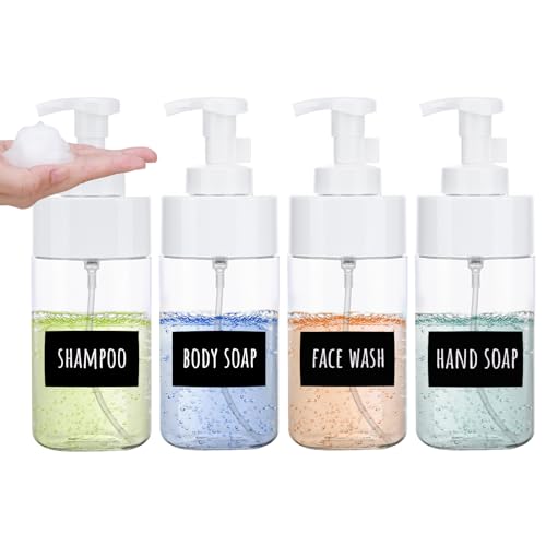 Image of Segbeauty Foaming Soap Dispenser, 4 Packs 16.9oz Clear Plastic Foaming Pump Bottle Containers, 500ml Empty Refillable Foam Hand Soap Lotion Dispenser Set with Waterproof Labels for Bathroom Kitchen