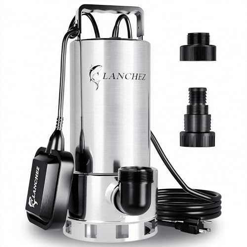LANCHEZ 1.6HP 6000GPH Sump Pump, Portable Submersible Water Pump with Float Switch, High Flow Water Removal for Pool Draining Hot Tub Basement Garden with 16ft Power Cord, Auto Stainless Steel