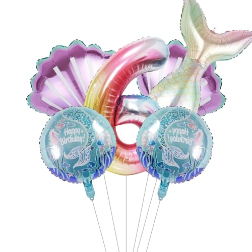 Image of Mermaid Birthday Decorations Mermaid Balloons - Number 6 Balloons for Girls Under The Sea Mermaid Theme Baby Shower Birthday Favors