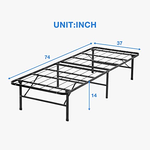 FDW Black Metal Bed Frame Platform Twin Size 14 Inch Heavy Duty Steel Box Spring Mattress Foundation with Storage