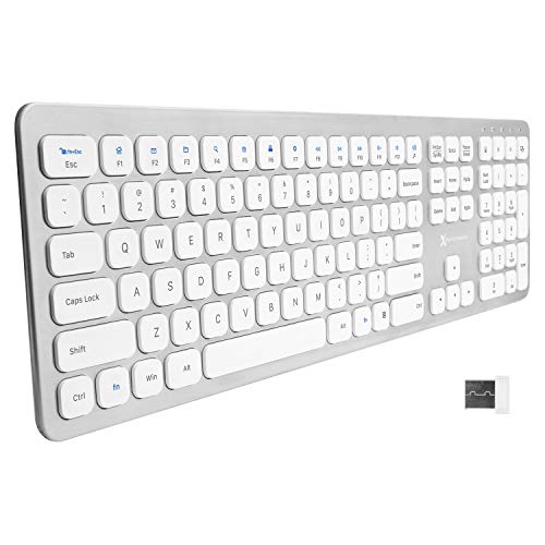 X9 Performance Slim 2.4G USB Wireless Keyboard for Laptop or Computer - Designed for Windows - 110 Key Layout with Numeric Keypad and 17 Shortcut Keys - Rechargeable PC Keyboard Wireless - Aluminum
