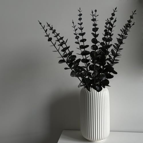Image of Tinsow 65 PCS Black Faux Eucalyptus Leaves Halloween Artificial Flowers | Faux Eucalyptus Stems Real Touch Leaf Fake Eucalyptuses Wedding Bouquet Centerpiece Home Decor Party Decor