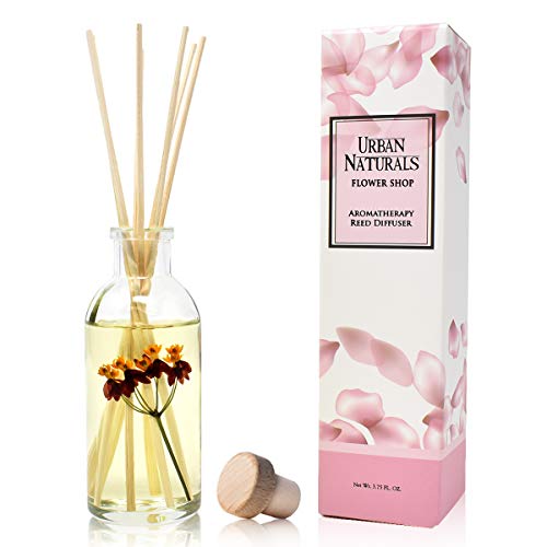 Urban Naturals Flower Shop Reed Diffuser Gift Set | Violets, Daisies, Hyacinth & Rose Fragrance Notes | Real Flower Inside The Bottle! Made in The USA | Great Gift for Mom