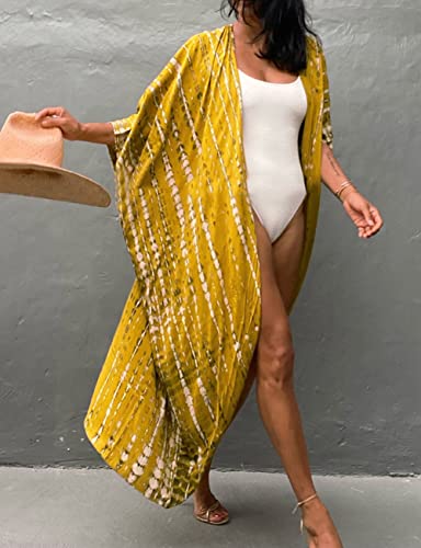 Image of Bsubseach Stylish Tie Dye Open Front Long Kimono Swimsuit Coverup for Women | Loose Fit Boho Style Bathing Suits Cardigans,Summer Causal Resort Wear