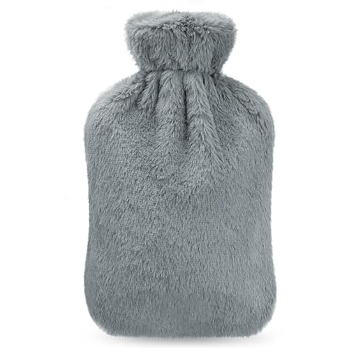 Homealexa Wärmflasche mit weichem Bezug 2L, Premium Naturkautschuk, Sicher und Langlebig Wärmeflasche für Familie Grau