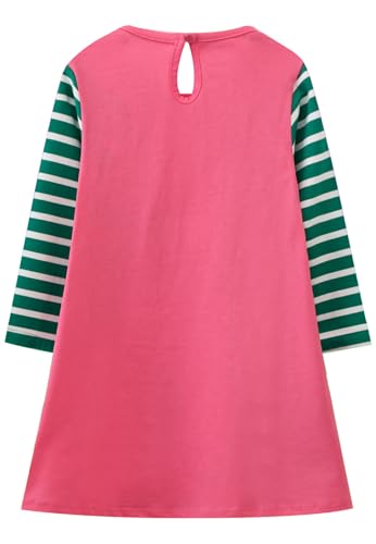 Image of Hongshilian Toddler Girls Longsleeve Dress Cotton Jersey Casual Dresses Cartoon Applique