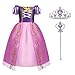 ACWOO Kinder Mädchen Prinzessin Kostüm, Prinzessin Rapunzel Lang Kleid Festkleid Maxikleid mit Diadem Handschuhe Zauberstab usw für Party Cosplay Verkleidung Festlich Karneval