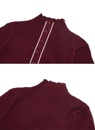 Image of LAI MENG FIVE CATS Women's Elegant Long Sleeve Sweater Plaid Knit Pullover Fall Midi Dress
