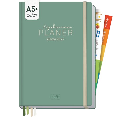 Häfft Erzieher-Planer 2026/2027 Kita-Planer A5 für Aug 2026 bis Aug 2027 Green Times - Pädagogischer Wochenplaner für Erzieherinnen mit Hardcover Stickern & 4 Lesebändchen