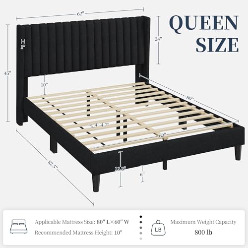 Image of Yaheetech Queen Bed Frame with Headboard, Black Channel-Tufted Platform