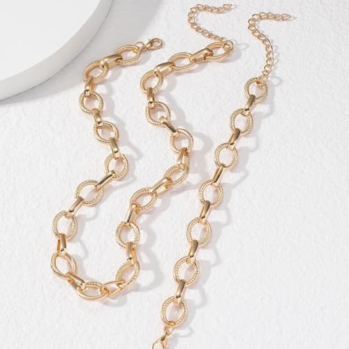 Otxas 14K Gold Chunky Necklace and Bracelets Set Gold Statement Necklace for Women Silver Chunky Necklaces Fashion Punk Necklaces Cuban Chain Hip-hop Jewelry for4