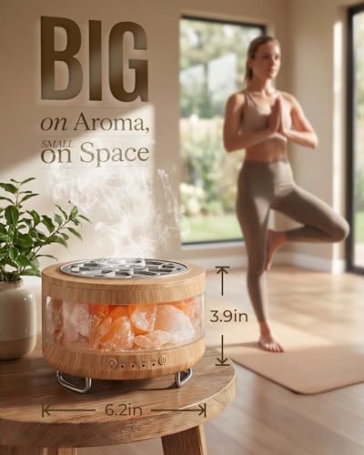 Essential Oil Diffuser with Himalayan Salt Lamp, 350ml Ultrasonic Aromatherapy Humidifier, 7 Colors LED Light, Timer & Auto Shut-Off for Home Bedroom Office Spa Yoga - Image 4