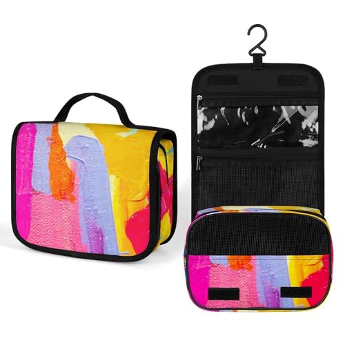Make-up-Tasche, personalisierte Kosmetiktasche für Damen, Buntes Ölgemälde, 22.5(fold)/41(unfold)L x 7W x 18.5H cm, Kosmetiktasche
