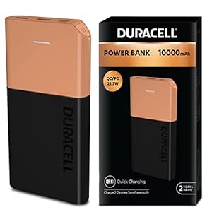 Duracell Power Bank 10000 mAh, Portable Charger, USB C/Micro USB Input, USB A/USB C Output, Fast Charge Technology, 22.5W Power Delivery for Smartphones, Tablets, Headphones and USB-Powered Devices