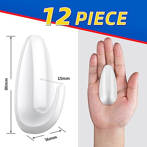ALOCEO-12-Pcs-Wall-HooksSelf-Adhesive-Hooks-with-13-Clear-StripsWhite-Plastic-Sticky-Hooks-for-HangingTowel-Coat-Hooks-for-Bathroom-Shower-Kitchen-Keys-Door-Outdoor-Home-Improvement