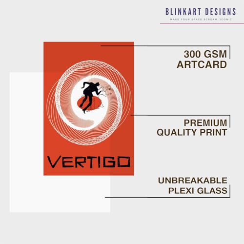 Image of BLINKART Vertigo (1958) Movie Poster Frame 12x18 Inch | Premium 300 GSM Paper Wall Print | Vintage Film Artwork for Home, Bedroom, Living Room, Office | Framed Photo Decor