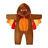 GINEVSAL Toddler Baby Turkey Costume Infant Girl Boy Thanksgiving Clothes Long Sleeve Animal Plush Hooded Fleece Jumpsuit (Sandy Beige, 3-4T)