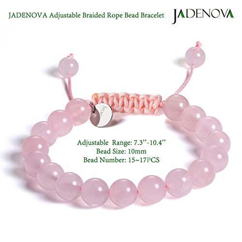 Jadenova 8/10Mm Natural Rose Quartz Gemstone Bracelets Round Beads Stretch Bracelet Adjustable Beaded Bracelet Couple Distance Bracelets Unisex (2Pcs Bracelet Set) #TOP2