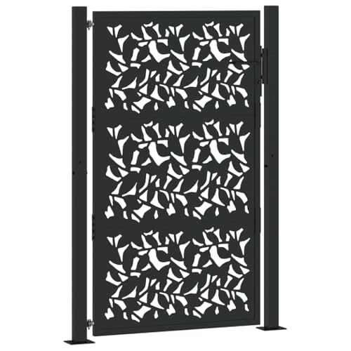 vidaXL Gartentor Schwarz 100x150 cm Stahl Blatt-Design, Zauntor, Outdoor Tor, Eisentor, Sicherheitstor, Einfahrtstor, Metall Zauntor, Gartentor Metall