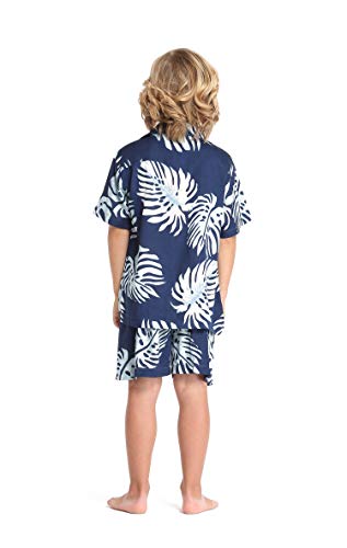 Image of Boy Hawaiian Shirt and Shorts Cabana Set in Palm Leaves in Navy Size 8
