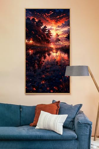 5D Diamond Painting río y puesta de sol Jumpdot con lienzo grande de 70x40 cm 5