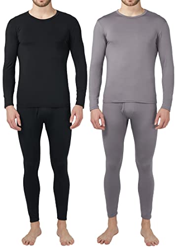 Thermal Underwear for Men 2 Packs, Ultra Soft Long Johns Set with Fleece Lined, Warm Base Layer Top and Bottom for Cold Winter Black and Charcoal M