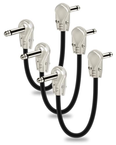 Aqdocvf 3-Pack Professional Guitar Patch Cables 6 Inch, Noise-Free and Long-Lasting Guitar Pedal Patch Cables with Removable Metal Right Angle Plug Pedal Board Cable, Maximize Pedalboard Space, Black