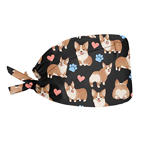Belidome Hats for Women Men Working Cap Adjustable Tie Sweatban, Corgi Heart, One size