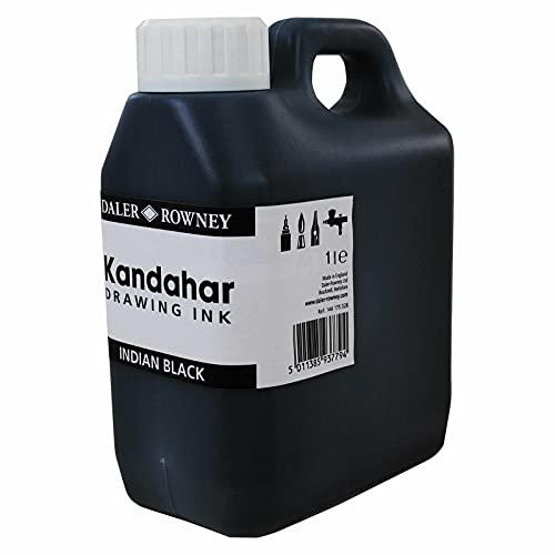 Daler-Rowney Kandahar Drawing Ink, Glass Bottle, Flat screw lid, 33.81oz - 1L, Black