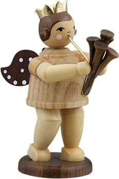 Ange de Noël en bois de 6 cm avec klaxon figurine artisanale non peinte