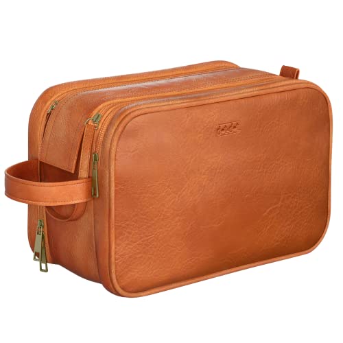 Dot&Dot Necessaire masculina de couro para viagem, Marrom robusto, Large