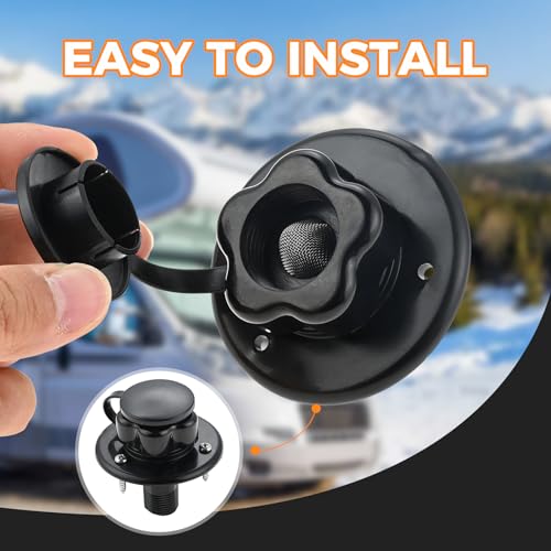 Image of RV City Water Fill Inlet, RV Water Hose Connector, Plastic Flange with Check Valve, Threaded Tube Flange Length 3 inchto 1 /2 inch, for Camper, Trailer, Marine (Black)