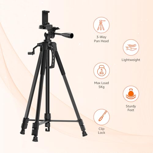 Image of Amazon Basics 67 Inch (170CM) Tripod for DSLR, Camera | Operating Height: 5.57 Feet| Maximum Load Capacity up to 5kg | Portable Lightweight Aluminum Tripod 360 Degree Ball Head | Carry Bag (Black)