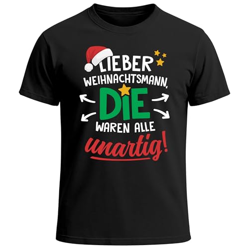MoonWorks Herren T-Shirt Weihnachten Spruch lustig Lieber Weihnachtsmann die Waren alle unartig Xmas Outfit Männer Schwarz M