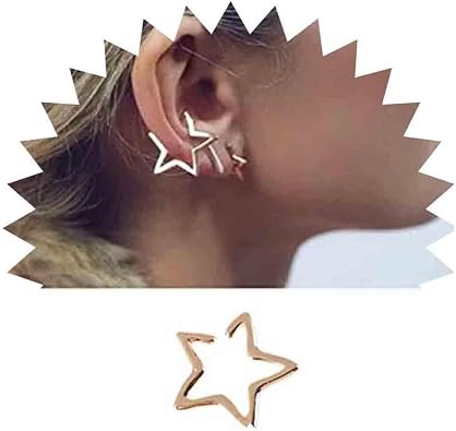 Boho Star Cuff Earrings Gold Hoops Hollow Clip on No Piercing Jewelry for Women